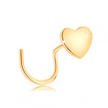 Piercing za nos iz zlata 585, zavit - majhno ploščato srce
