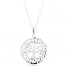 Verižica iz srebra 925, obesek - izrezan krog, motiv drevesa