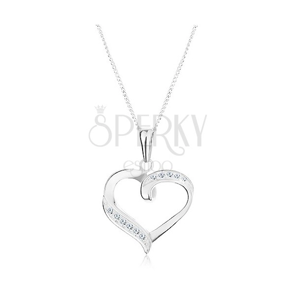 Ogrlica iz srebra 925, obesek na verižici - obris srca, prozorni cirkoni