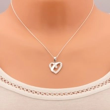 Ogrlica iz srebra 925, obesek in verižica, obris srca, sekajoče linije