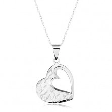 Ogrlica iz srebra 925, obesek - ploščato srce z izrezom in napisom