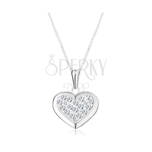 Ogrlica iz srebra 925, obesek in verižica, simetrično srce s cirkoni