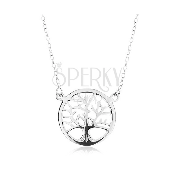 Ogrlica iz srebra 925, verižica in obesek - drevo življenja v krogu