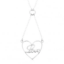 Ogrlica iz srebra 925, verižica in obesek - obris srca, beseda Love
