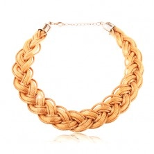 Ogrlica iz prepletenih verižic in vrvic zlate barve, karabin
