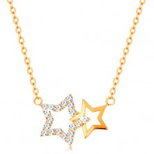Ogrlica iz rumenega 14k zlata - dva obrisa zvezde, tanka verižica