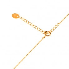 Ogrlica iz rumenega 14k zlata - trojček sijočih pentljic na verižici, prozorni cirkoni
