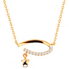 Ogrlica iz rumenega 14k zlata - nepopoln oval s prozornimi cirkoni, zvezda