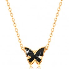 Ogrlica iz 14K zlata - sijoča verižica, metulj s črno glazuro