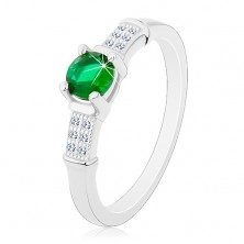 Zaročni prstan iz srebra 925, cirkonska kraka, okrogel zelen cirkon