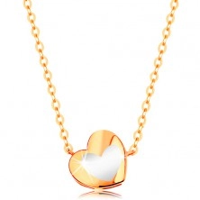 Ogrlica iz zlata 585 - sijoče srce z belo glazuro, verižica