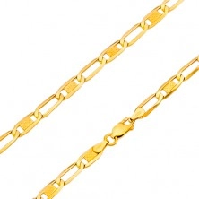 Zapestnica iz 14K zlata - sijoči ovalni členi z mrežo in prazni členi, 180 mm, 180 mm 