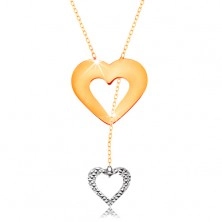 Ogrlica iz 14K zlata - tanka verižica, obris srca in viseče srce