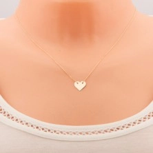 Ogrlica iz rumenega 14K zlata - majhno simetrično ploščato srce, tanka verižica
