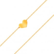 Zapestnica iz rumenega 14K zlata - majhno simetrično in ploščato srce, tanka verižica