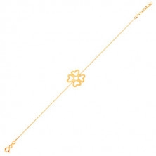 Zapestnica iz rumenega zlata 585 - simbol za srečo - štirilistna deteljica z izrezanimi deli, sijoča verižica