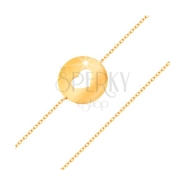 Zapestnica iz 14K zlata - krog z izrezanim srcem in ploščato sijočo površino