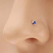 Piercing za nos iz rumenega 14K zlata - droben cirkon temno modre barve, 1,5 mm