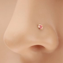 Piercing za nos iz zlata 585, raven - lesketav cirkon rožnate barve, 1,5 mm