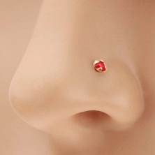 Piercing za nos iz rumenega 14K zlata, raven - okrogel lesketav rdeč cirkon, 1,5 mm