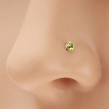 Piercing za nos iz rumenega 14K zlata - svetlo zelen lesketav cirkon, 1,5 mm