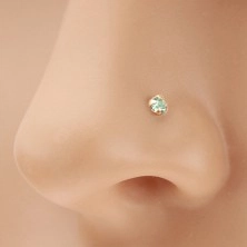 Piercing za nos iz 9-k zlata, raven – lesketav modro-zelen cirkon, 1,5 mm