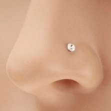 Raven piercing za nos iz 14-k belega zlata – okrogel prozoren cirkon, 2 mm