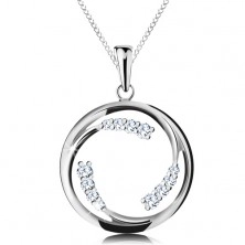 Ogrlica iz srebra 925, obesek – krog z ločenimi linijami in cirkoni