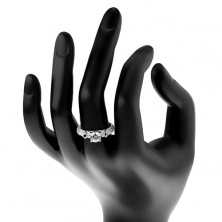 Zaročni prstan, srebro 925, lesketava kraka z izboklinami, prozoren cirkon