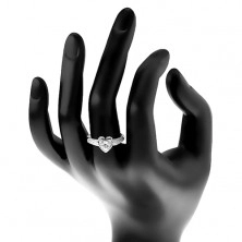 Zaročni prstan iz srebra 925, srce s prozornim cirkonom, lesketava kraka