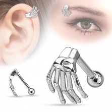 Jeklen piercing za uho ali obrv, okostnjakova roka, različne barve