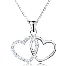 Ogrlica iz srebra 925, tanka verižica, prepletena obrisa src, prozorni cirkoni