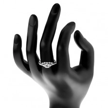 Prstan iz srebra 925 – zaročni, prozoren cirkon in svetleča linija, drobni cirkoni