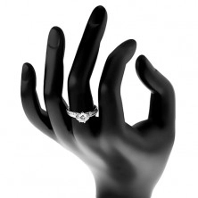 Zaročni prstan – srebro 925, bleščeč okrogel cirkon, loki, sijoča kraka
