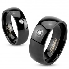 Črn jeklen prstan, sijoča zaobljena kraka, prozorni cirkoni, 6 mm