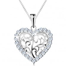 Ogrlica iz srebra 925, srce iz okraskov in z obrobo iz prozornih cirkonov