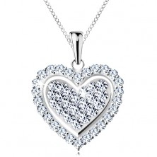 Ogrlica iz srebra 925, lesketavo srce s prozornimi cirkoni