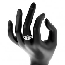 Lesketajoč se zaročni prstan, srebro 925, razcepljena kraka, krog s cirkonom