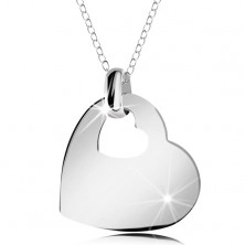 Ogrlica iz srebra 925, sijoče srce z majhnim izrezom v obliki srca, verižica