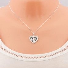 Ogrlica iz srebra 925, srce z vzorcem zebre in prozorni cirkoni