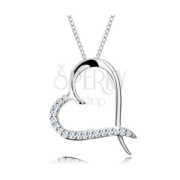 Ogrlica iz srebra 925, verižica in obris srca s cirkonsko polovičko