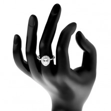 Zaročni prstan iz srebra 925, prozoren cirkon v obliki solze z dvojno obrobo