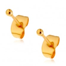 Jekleni uhani zlate barve s čepki, sijoči kroglici, 2 mm