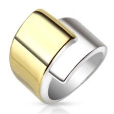 Jeklen prstan, široka prekrivajoča se kraka zlate in srebrne barve