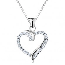 Ogrlica iz srebra 925, obris srca s cirkoni in sijočimi linijami, tanka verižica