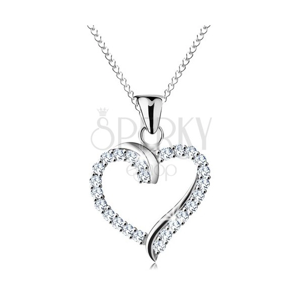 Ogrlica iz srebra 925, obris srca s cirkoni in sijočimi linijami, tanka verižica