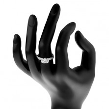 Zaročni prstan iz srebra 925, bleščeč prozoren cirkon, dva lesketava loka