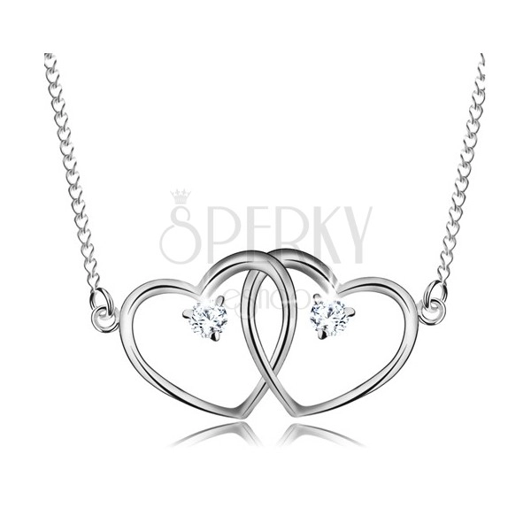 Ogrlica iz srebra 925, tanka sijoča verižica in medsebojno povezana obrisa srca