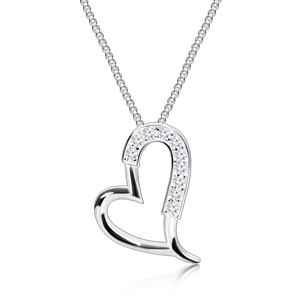Ogrlica iz srebra 925 – svetleč obris nesimetričnega srca, tanka verižica