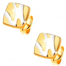 Uhani iz 14-k zlata – sijoč kvadrat z nesimetričnimi linijami iz belega zlata